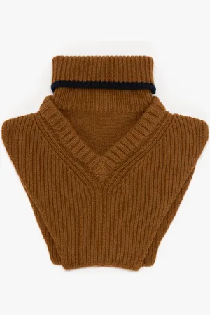 Victoria Beckham Knitted Polo Neck Bib In Camel-Navy