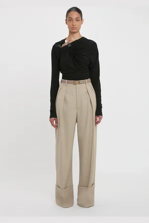 Victoria Beckham Long Sleeve Draped Jersey Top In 14
