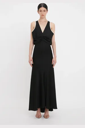 Victoria Beckham Draped Armhole Detail V-Neck Gown In 10