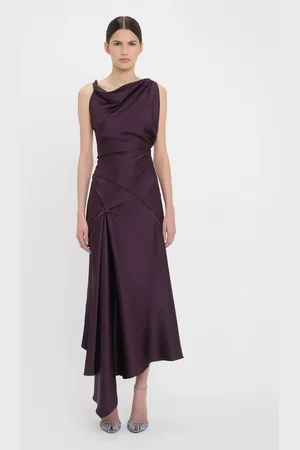 Victoria Beckham Asymmetric Draped Midi Dress In 4