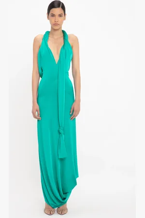 Victoria Beckham Twisted Halter Strap Jersey Dress In Peacock 6