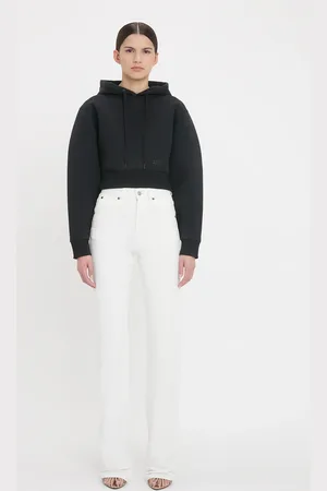 Victoria Beckham Cropped Structured Hoodie In Black L