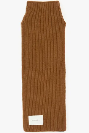 Victoria Beckham Knitted Polo Neck Scarf In Camel-Navy