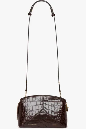 Victoria Beckham Victoria Crossbody Bag In Dark Brown Croc Embossed Leather