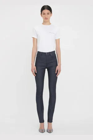Victoria Beckham High Waisted Skinny Jean In Dark Indigo Raw 26