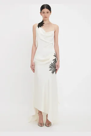 Victoria Beckham Asymmetric Draped Cami Gown In Ivory 14