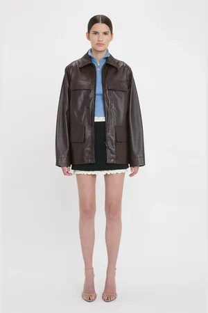 Victoria Beckham Soft Leather Chore Jacket In Ebony 12