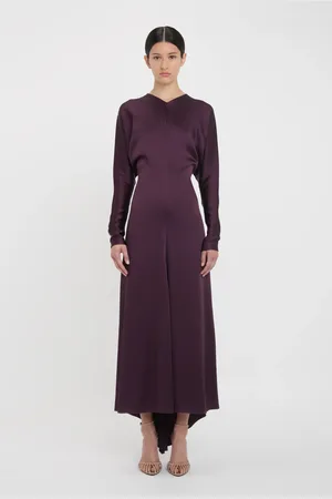 Victoria Beckham Long Sleeve Draped Midi Dress In 10