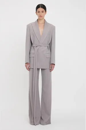 Victoria Beckham Tailored Belted Jacket In Quartz 12