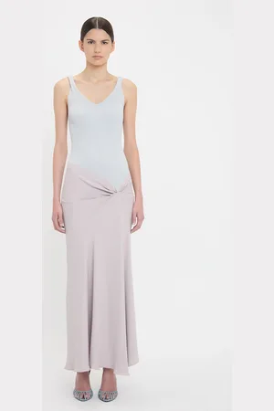 Victoria Beckham Knit Detail Cami Midi Dress In Heather 12