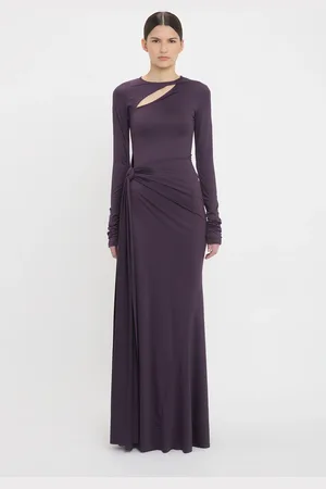 Victoria Beckham Long Sleeve Tie Front Gown In 4