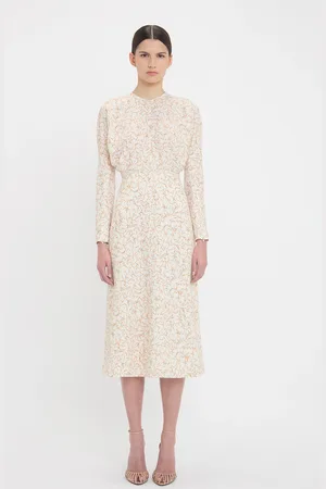 Victoria Beckham Long Sleeve Dolman Midi Dress In Floral Ovation Peach 10