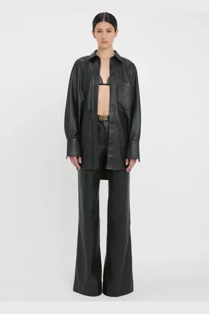 Victoria Beckham Oversized Mens Shirt In Soft Black Leather 12