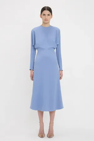 Victoria Beckham Long Sleeve Dolman Midi Dress In Bluebell 10
