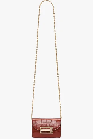 Victoria Beckham Micro Dorian Bag With Chain Strap In Brick Red Croc Embossed Leather