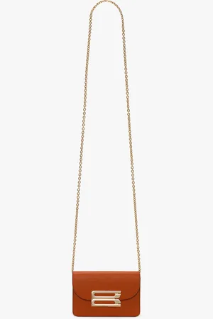 Victoria Beckham Micro Dorian Bag With Chain Strap In Burnt Orange Grained Leather