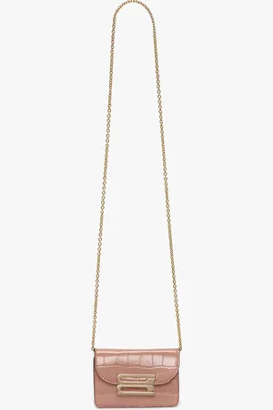 Victoria Beckham Micro Dorian Bag With Chain Strap In Blush Pink Croc Embossed Leather