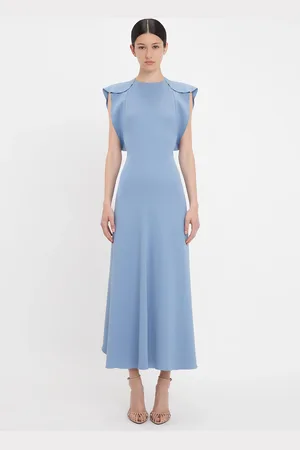 Victoria Beckham Folded Cap Sleeve Midi Dress In Bluebell 14