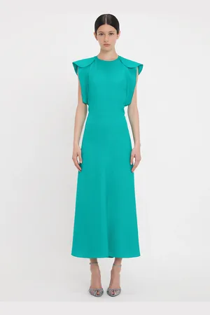 Victoria Beckham Folded Cap Sleeve Midi Dress In Peacock 10