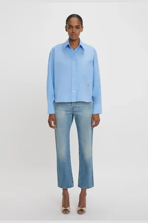 Victoria Beckham Cropped Long Sleeve Shirt In Oxford Blue 4