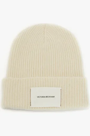 Victoria Beckham Logo Patch Beanie In -Camel