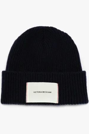 Victoria Beckham Logo Patch Beanie In Navy-Red