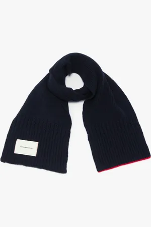 Victoria Beckham Logo Patch Scarf In Navy-Red