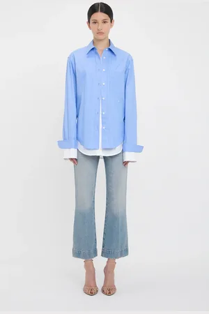 Victoria Beckham Relaxed Double-Layer Shirt In Oxford Blue 14