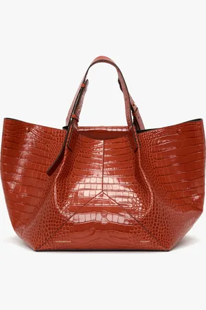 Victoria Beckham W11 Jumbo Tote In Brick Red Croc Embossed Leather