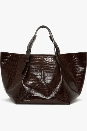Victoria Beckham W11 Jumbo Tote In Dark Brown Croc Embossed Leather