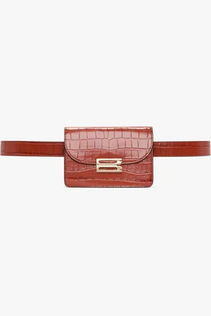 Victoria Beckham Nano Dorian Belt Bag In Brick Red Croc Embossed Leather