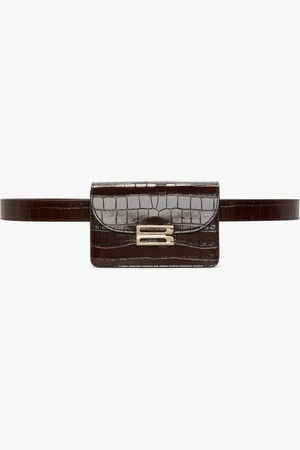 Victoria Beckham Nano Dorian Belt Bag In Dark Brown Croc Embossed Leather