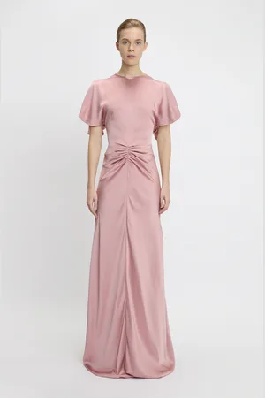 Victoria Beckham Gathered Waist Closed Back Floor-Length Dress In 10