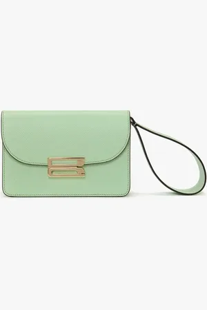 Victoria Beckham Nano Dorian Wristlet In Jade Grained Leather