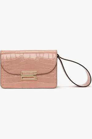 Victoria Beckham Nano Dorian Wristlet In Blush Pink Croc Embossed Leather