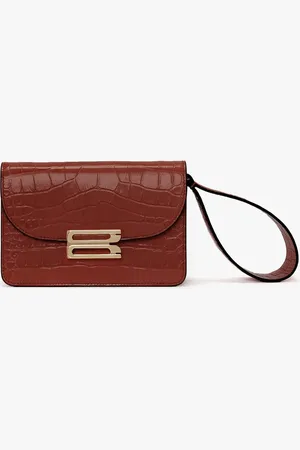 Victoria Beckham Nano Dorian Wristlet In Brick Red Croc Embossed Leather