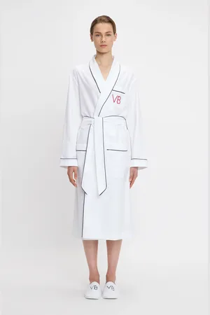 Victoria Beckham Piping Detail Pyjama Robe In White XS