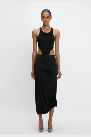 Victoria Beckham Draped Pleat Detail Skirt In Black 10
