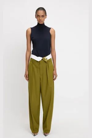 Victoria Beckham Draped Pleat Detail Sleeveless Top In Navy M