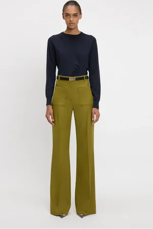 Victoria Beckham Draped Pleat Detail Crew Neck Top In Navy M