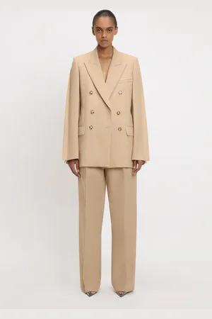 Victoria Beckham Double-Breasted Jacket In Sepia-Ivory 6
