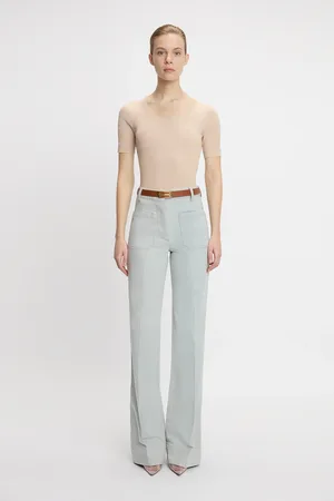Victoria Beckham Fitted Square Neck Top In Sepia-White L