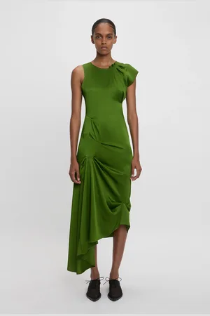 Victoria Beckham Draped Tuck Detail Midi Dress in Algae 12