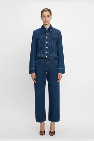 Victoria Beckham Denim Jacket In Deep Blue Stonewash 6