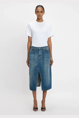 Victoria Beckham Kick Pocket Denim Skirt In Mid Blue 14