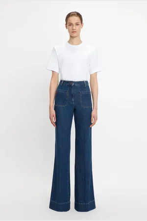 Victoria Beckham Alina High Waisted Jean In Deep Blue Stonewash 24R