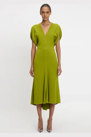 Victoria Beckham Blouson Detail Midi Dress In 10