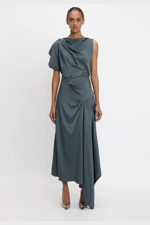 Victoria Beckham Asymmetric Draped Detail Midi Dress In 8