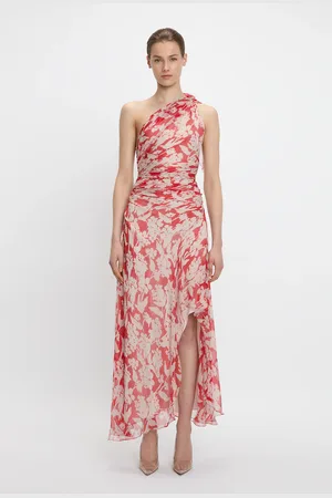 Victoria Beckham One Shoulder Draped Midi Dress In Chilli-Blush 4