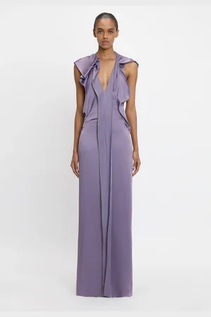 Victoria Beckham V-Neck Draped Pleat Detail Dress In Iris 10